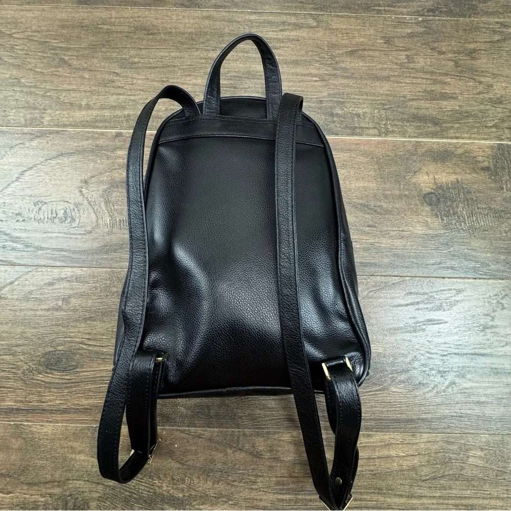Classic Black Leather Backpack with Gold Hardware